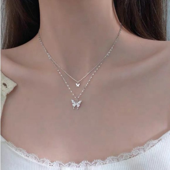 Double butterfly necklace with high quality collarbone chain - Picture 1 of 3
